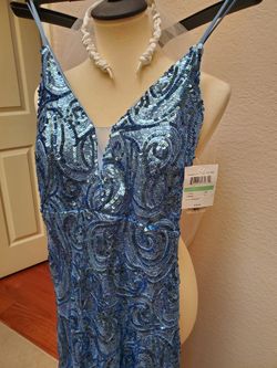 New Long BLUE Sequin Size 8 Dress