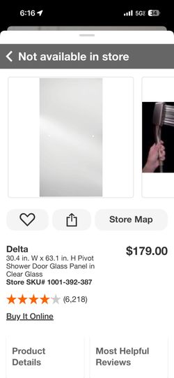 Delta 30.4 in. W × 63.1 in. H Pivot Shower Door Glass Panel in Clear Glass