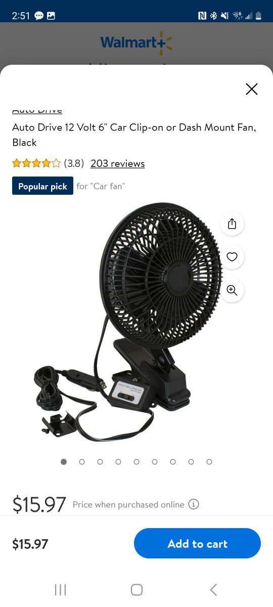 Auto Drive 12 Volt 6" Car Clip-on or Dash Mount Fan, Black