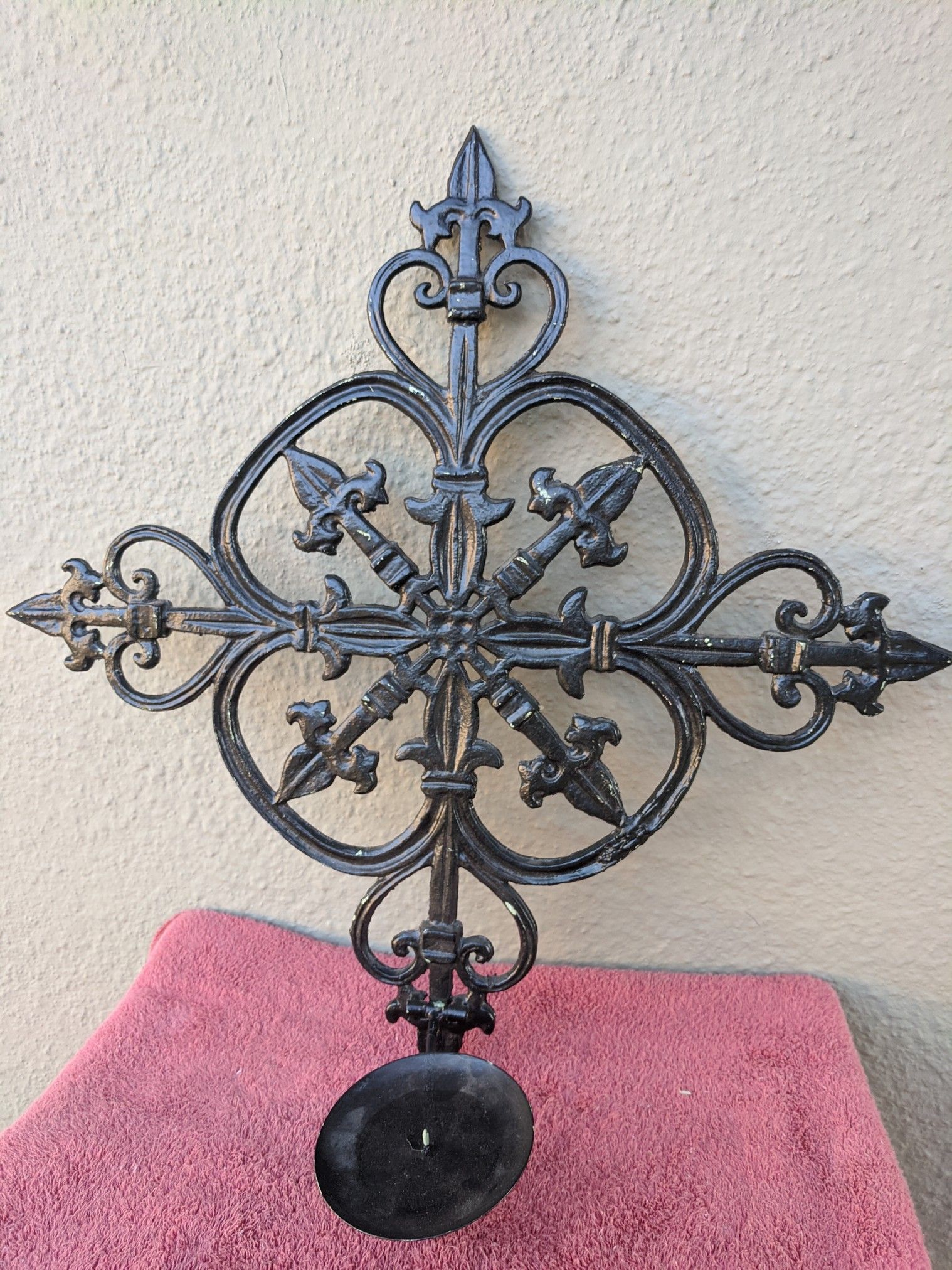 20 x 20 Early American Cast Iron #2 Primitive Wall Single Candle 🕯️ Holder Fleur-De-Lis Decor