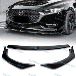 For 2019-2023 Mazda 3 Mazda3 Painted Black Front Bumper Body Kit Spoiler Lip 3PC -(2-PU-502-PBK