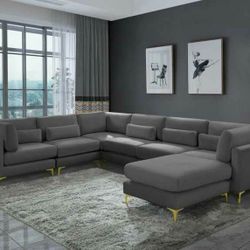 Julia Velvet Grey 7-Piece Modular Sectional

