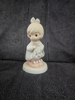 Vintage 1996 Precious Moments Figurine titled "Who's Gonna Fill Your Shoes"