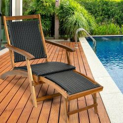 Patio Rattan Folding Lounge Chair 