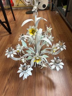 Vintage 1960s Italian Tole Floral  Chandelier