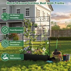 Metal Planter Box With Trellis, Outdoor Raised Garden Bed With Privacy Screen For Climbing Plants