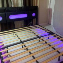 California King Bed Frames, Floating Bed with Storage Headboard & LED Lights, Cal King Bed Frame with Headboard, Platform Bed