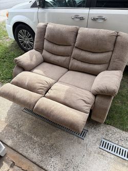 Manual Reclining Loveseat Tan Fabric Sofa 2-Seat 42A