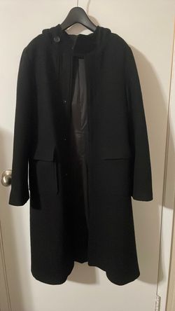 (Wool 100%)Black winter hooded coat(woman size XS)