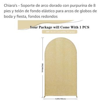 ARCH NOT INCLUDED Golden Arch Cover 8ft/ ARCO NO INCLUIDO Fondo De Arco Dorado Con Purpurina 8 Pies