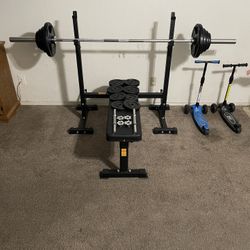 Olympic Bench + Weights and Dumbbells 