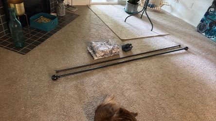 Double curtain rod with curtain and hardware