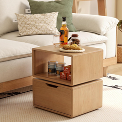 360° Rotatable Oak Nightstand with Drawer, Mid Century Modern Nightstands, Solid Wood Night Stand with Open Shelf, Small Oak Bedside Tables for Small 