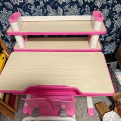Kid Table And Chair  Pink And White Adjustable Height