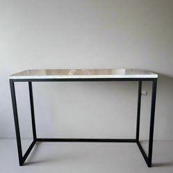 Fernish Varick Console Table – 43” Parsons-Style with White Marble Top & Black Metal Base – Floor Model with Minor Wear