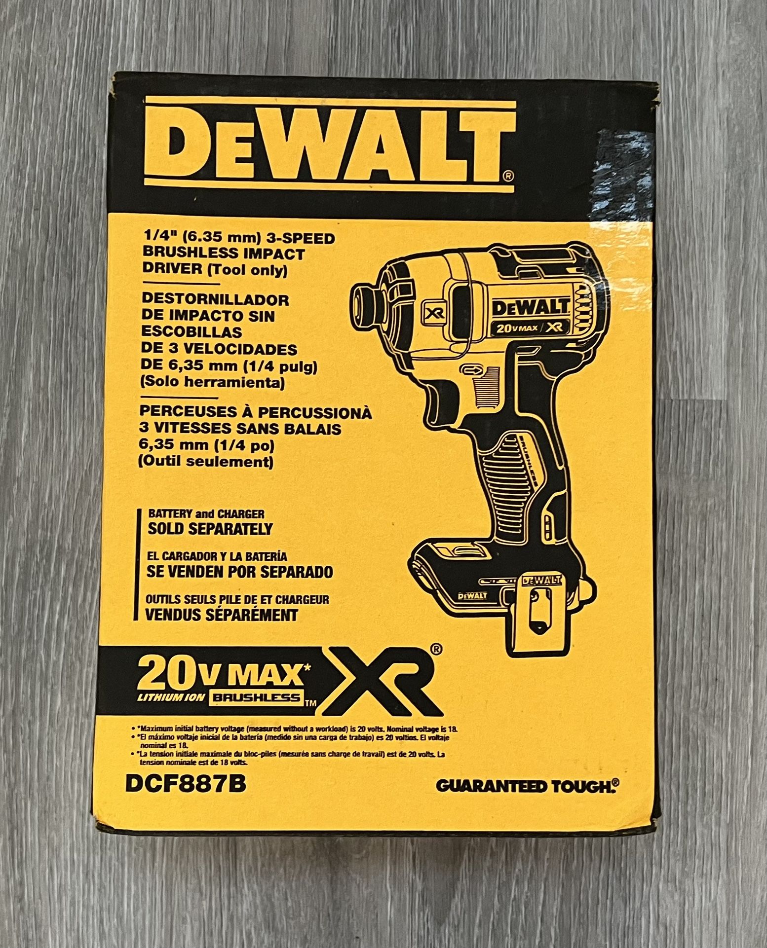 New in-box DeWalt DCF887B 20V MAX* XR® 3-Speed 1/4 in. Impact Driver (tool only) 