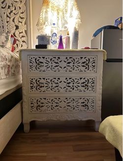 Ornate Carved Real Mango Wood Nightstand/Dresser