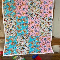 hand quilted  55x41 Paw Patrol Patrol baby or throw blanket, comes with activity set and mittens. Easter gift basket