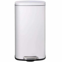 30L Step Trash Can, Stainless Steel Garbage Bin, Soft-Close Rubbish Bin with Removable Plastic Inner Bucket, Fingerprint-Proof