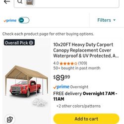 10x20ft carport canopy  NO FRAME
