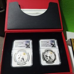 Moon Festival 2018Z China 1 Oz Silver Panda Jade Edition 2-Coin Set