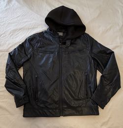 Michael Kors Hooded Faux Leather Jacket Mens Medium