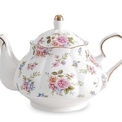 Agyiuns Flower Ceramic Teapot,22oz Porcelain Tea Pot For Tea Coffee Milk For Office Home Men Women As Gift(White And Small Flowers)