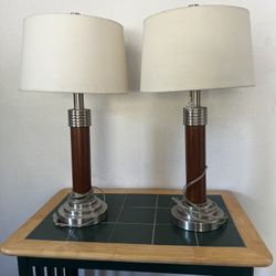 Silver And Wood Finish Table Lamps