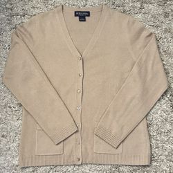 Brooks Brothers Women’s L Tan V-Neck Two Pocket Long Sleeve Button-Up Shirt