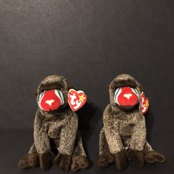 TY Beanie Babies 1999 Cheeks the Baboon Set Of 2 Retired Animals W/ All Tags