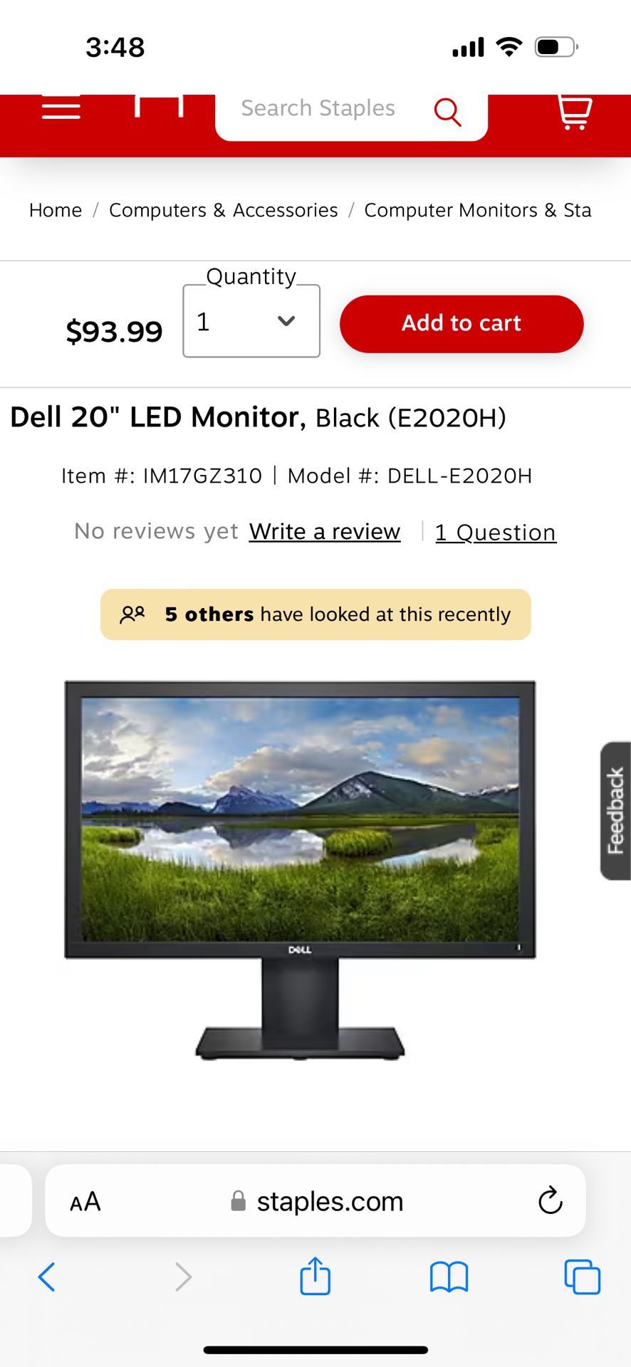 New DELL 20” Monitor 