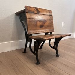 Antique American Seating Co. #5 School Desk with Folding Seat, Wood & Cast Iron