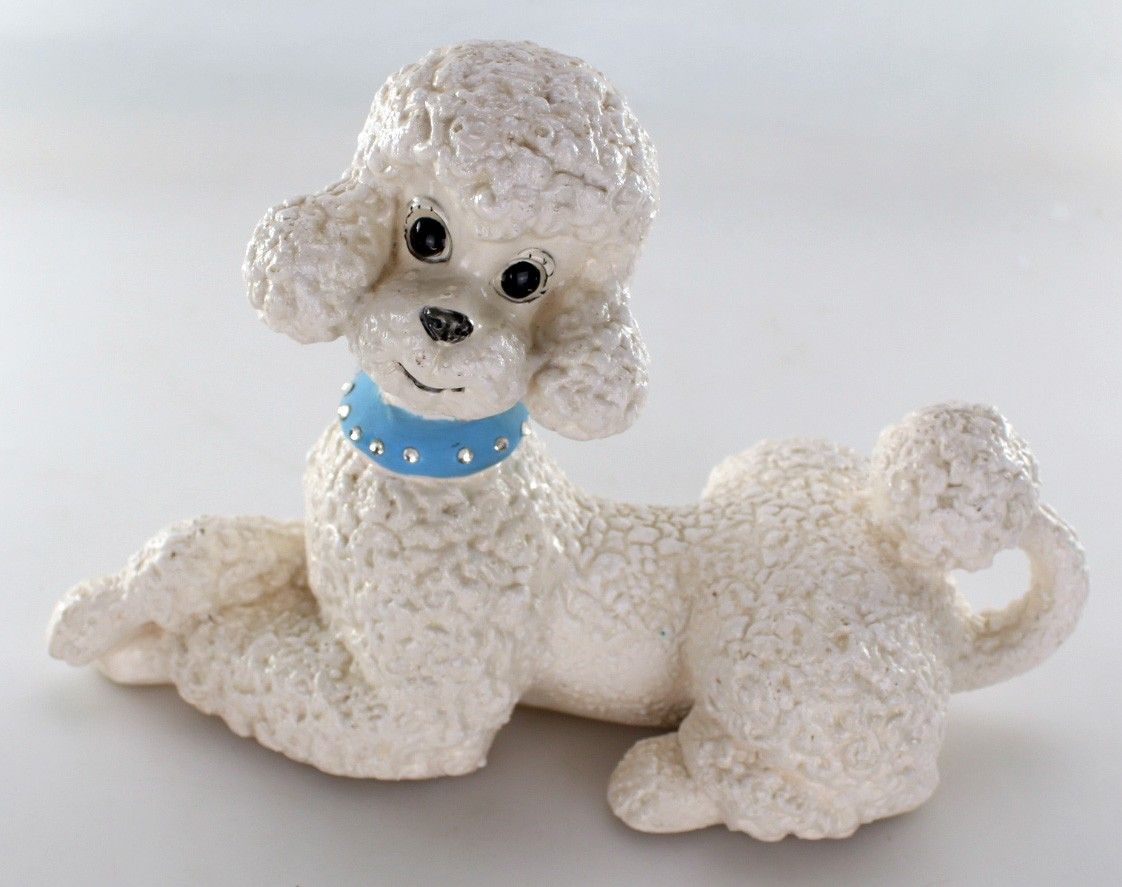 Vintage Retro Atlantic Mold White Ceramic Poodle Figure Shabby Chic Decor