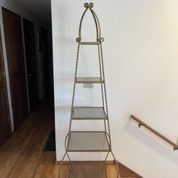 Vintage Wrought Iron Tiered Etagere W/smoked Glass