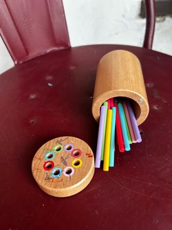 Wooden Colored Pencil Holder with Pencils
