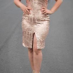 Dress Gold M/L Stretch Formal Cocktail 