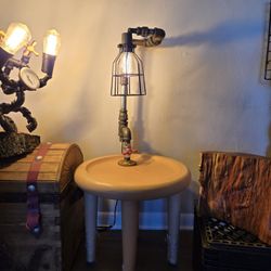 STEAM PUNK LAMP - Built On SOLID WOOD TABLE-HAND MADE