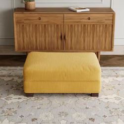 ☀️#ANE1 42 in. Orange Corduroy Fabric Rectangle Ottoman with Wood Legs