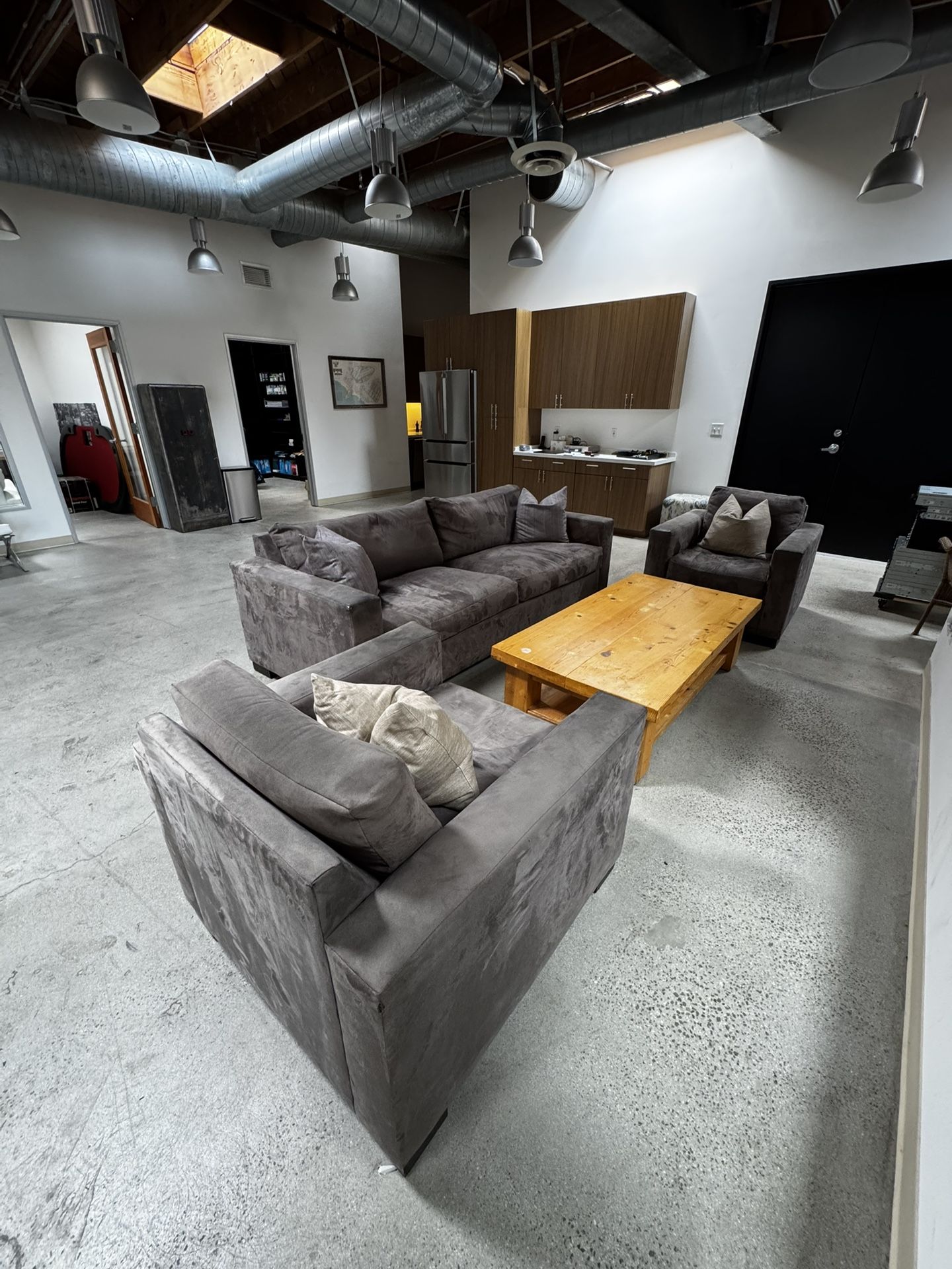 Gray Microfiber Sofa + 2 Armchairs – $450