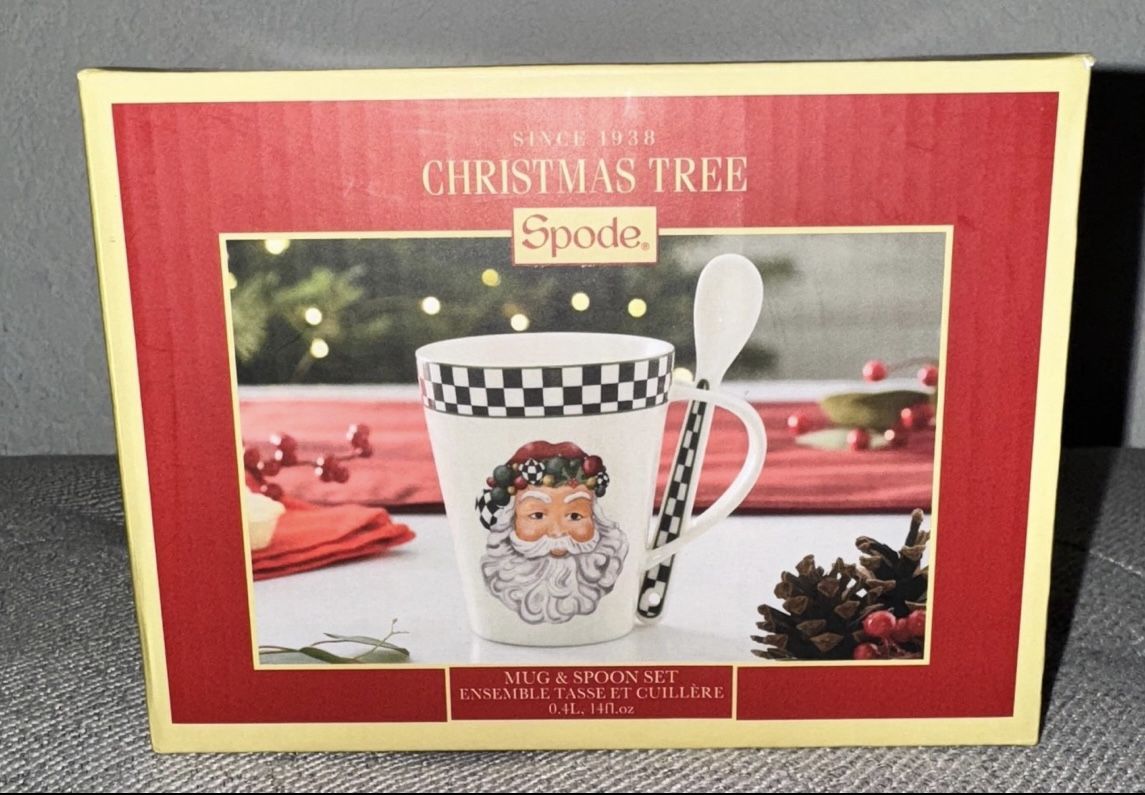Spode Mug & Spoon set- Santa & Snowman, 14oz