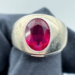 10k solid white gold 1.4Ct oval cut Ruby stone ring sz 7