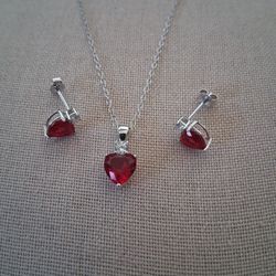 Cadena Dije Y Aretes Corazon Plata 925