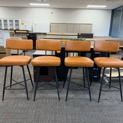 Bar Stools Set of 4, Kitchen Counter stools with Backs and Metal Legs, 26" Swivel Barstools for Counter Height, Faux Leather in Brown.  ✅Dimensions：18