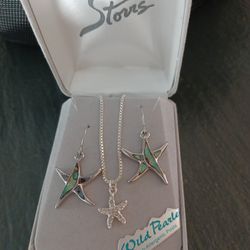 Starfish Earrings With Silver Starfish Necklace**NEW From Cannery Row In Monterey*