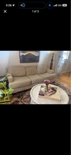 Beige 3-Seat Upholstered Sofa