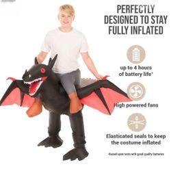 Kids Black Ride On Dragon Inflatable Costume