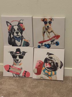 Set of 4 Fun Dog Canvas Wall Art Prints