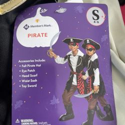 Pirate costume for children, size small (4-6).
