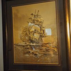 Foiled gold ship drawing