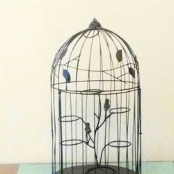 Leaves + Birds 5 Candle Bird Cage Black Candle Holder Table Top or Ha